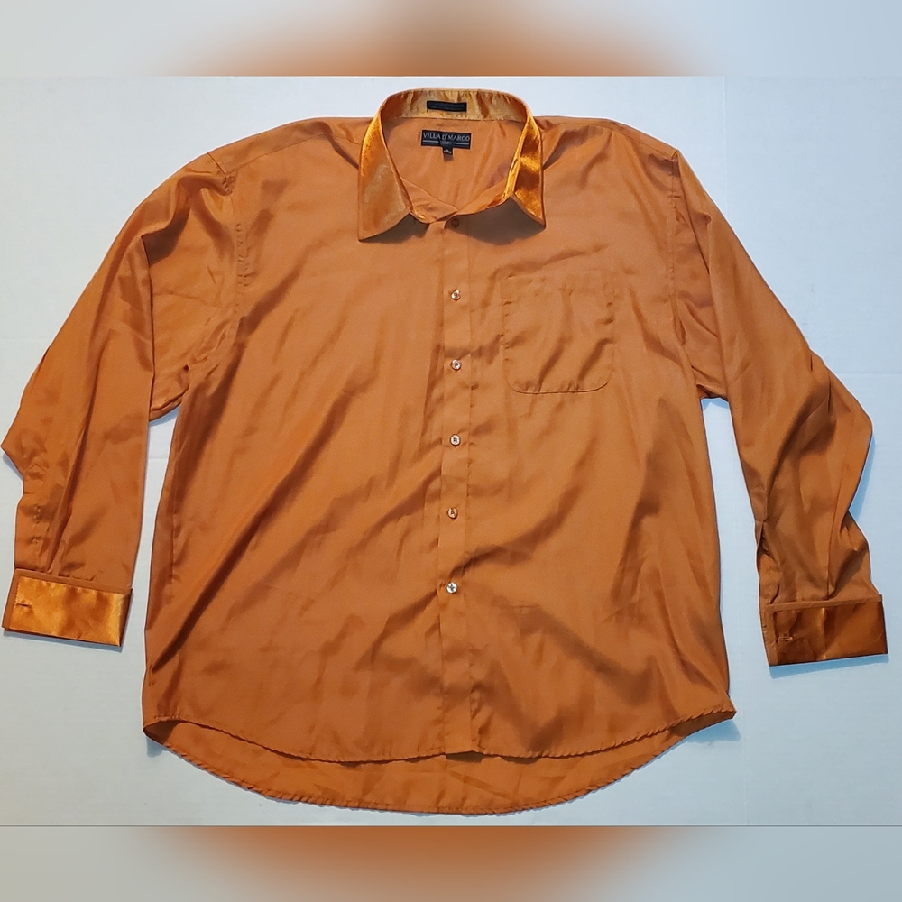 Villa D'Marco Mens Button Up Shirt XL Long Sleeve Orange Flip Cuff
